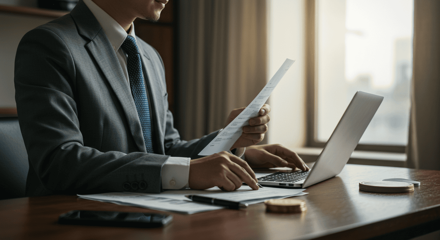 Person reviewing document at a laptop
