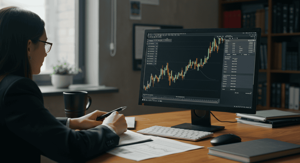 Person analyzing stock market chart on computer