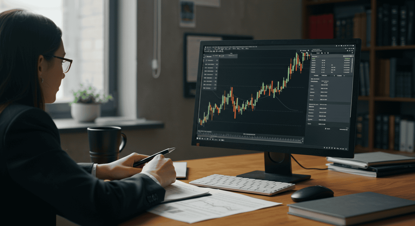 Person analyzing stock market chart on computer