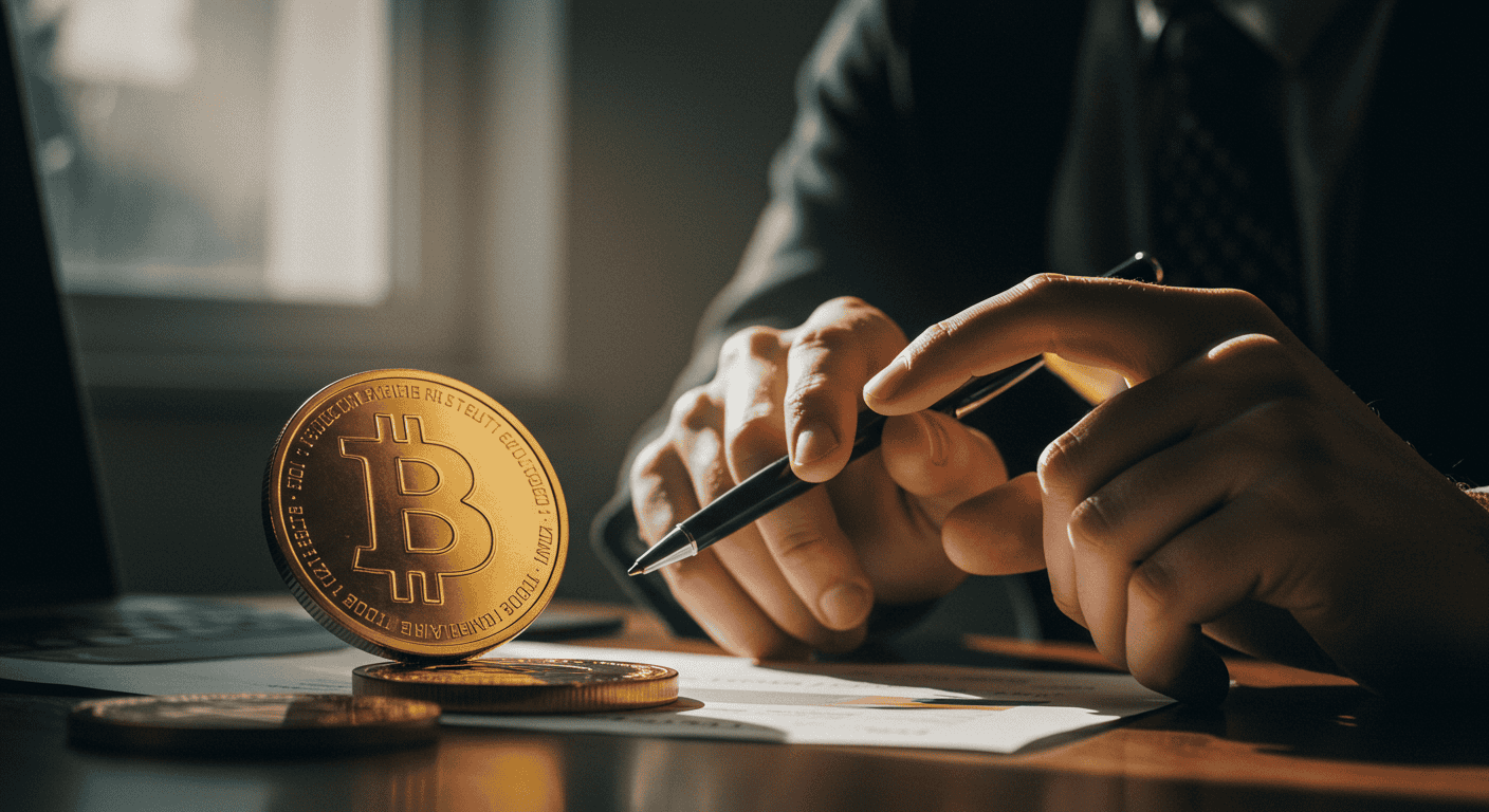 How to Short Cryptocurrency: A Complete Guide to Bitcoin Shorting- How to Short Crypto.png Businessman analyzing cryptocurrency investments with Bitcoin coin.