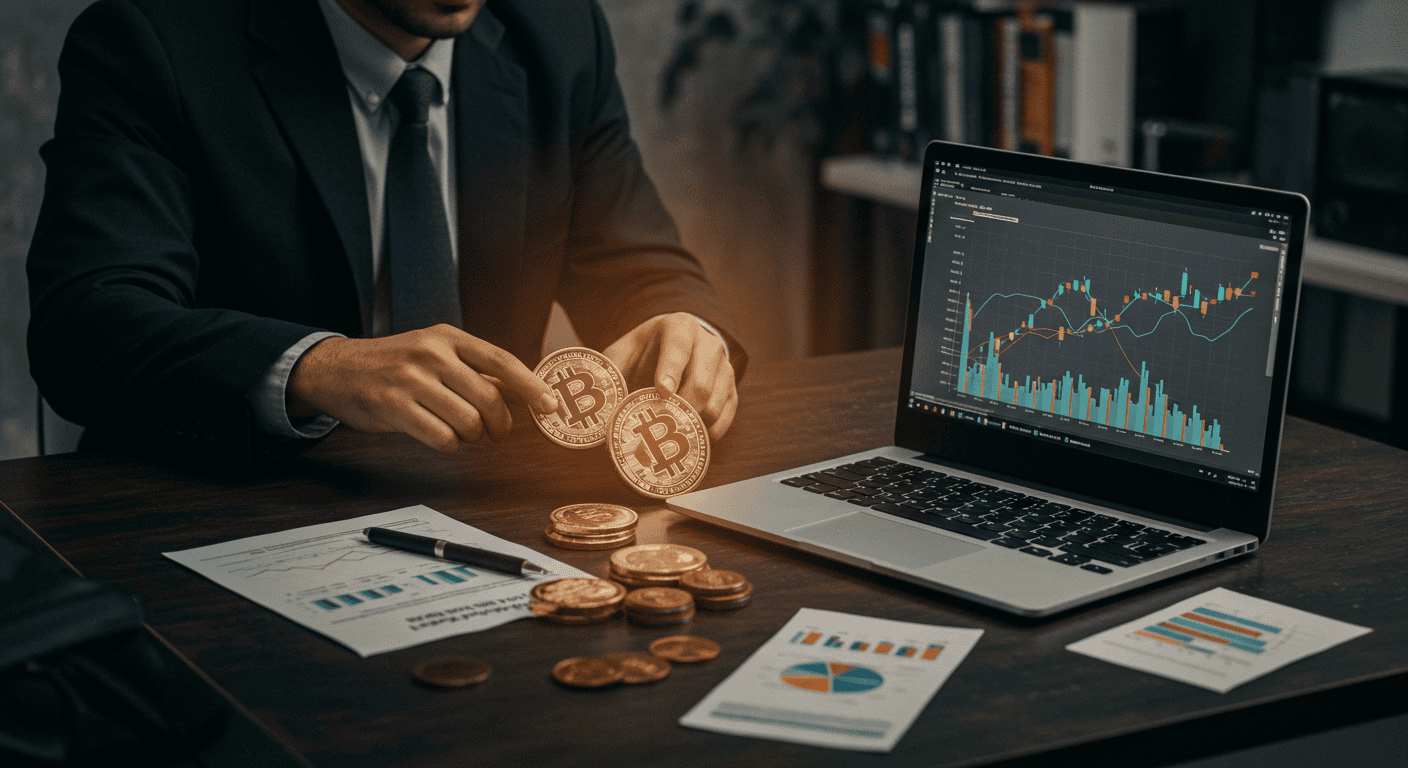Person analyzing Bitcoin market charts on laptop