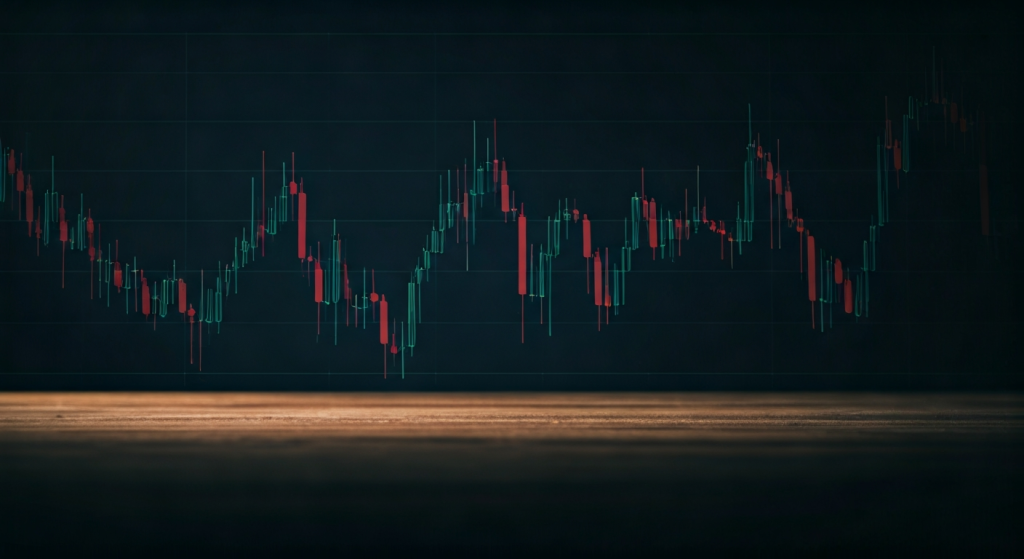 Financial candlestick chart on dark background