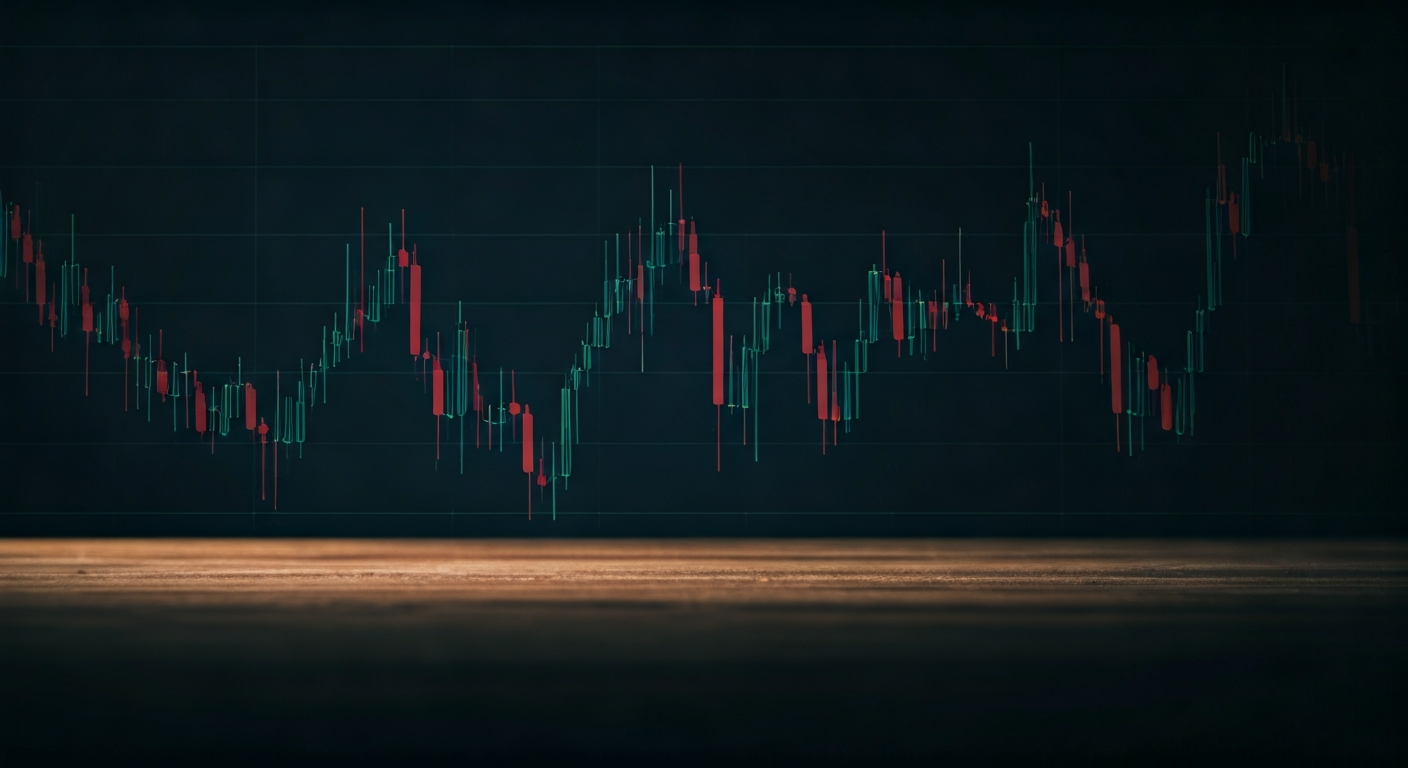 Financial candlestick chart on dark background