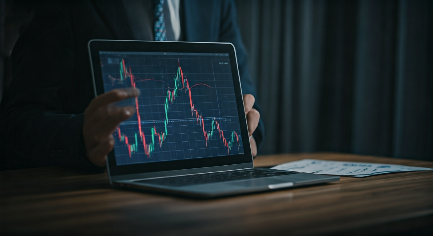 Person analyzing financial graph on laptop screen.