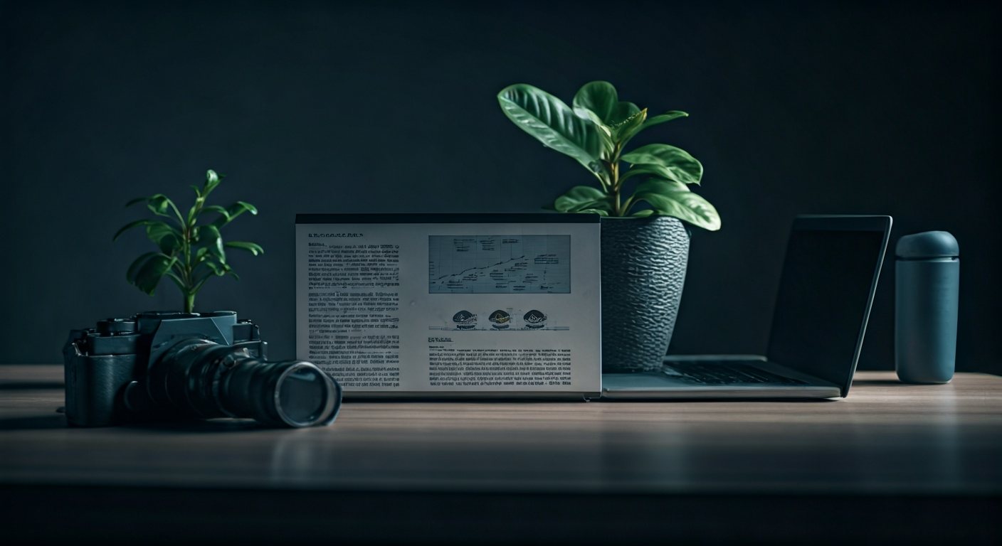 Indoor desk setup with laptop and camera