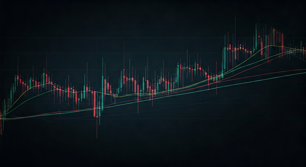 Financial chart with rising trend lines