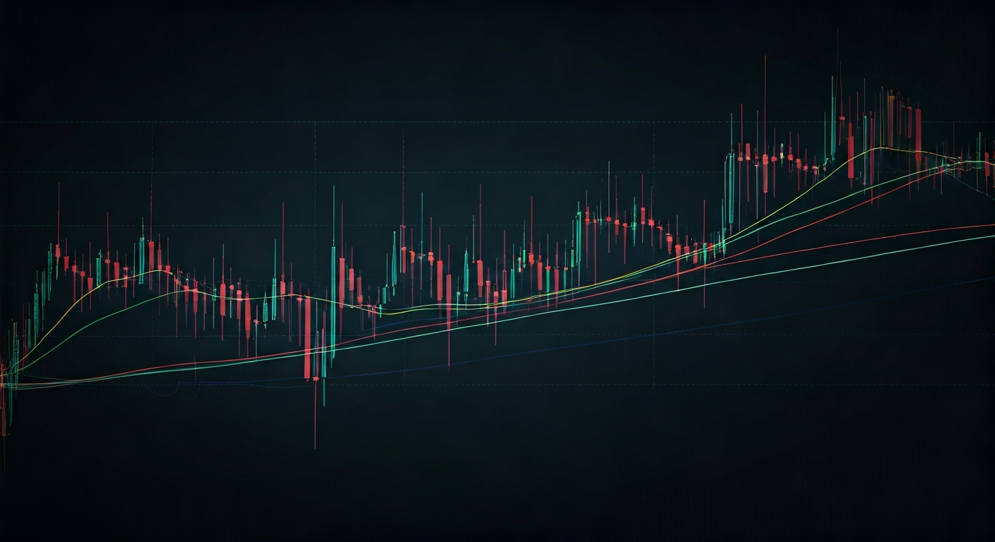 Financial chart with rising trend lines