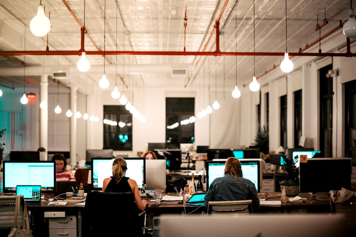 Modern office with people working at desks