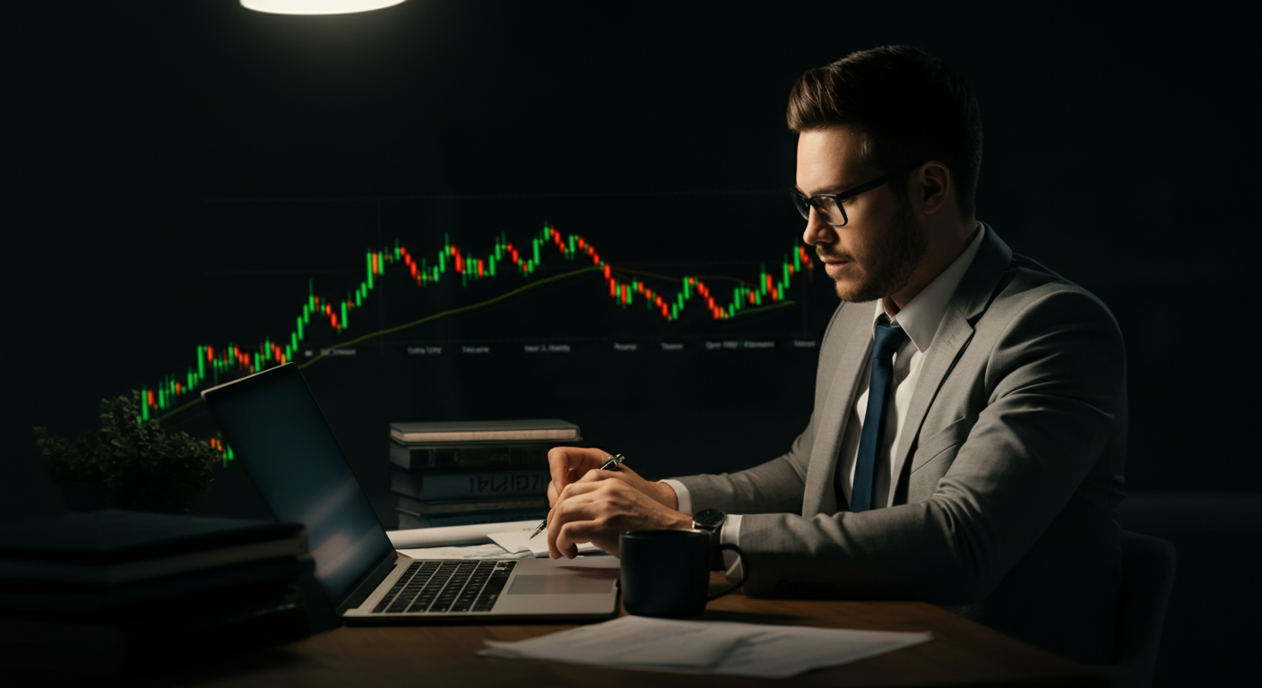 Businessman analyzing financial chart on laptop